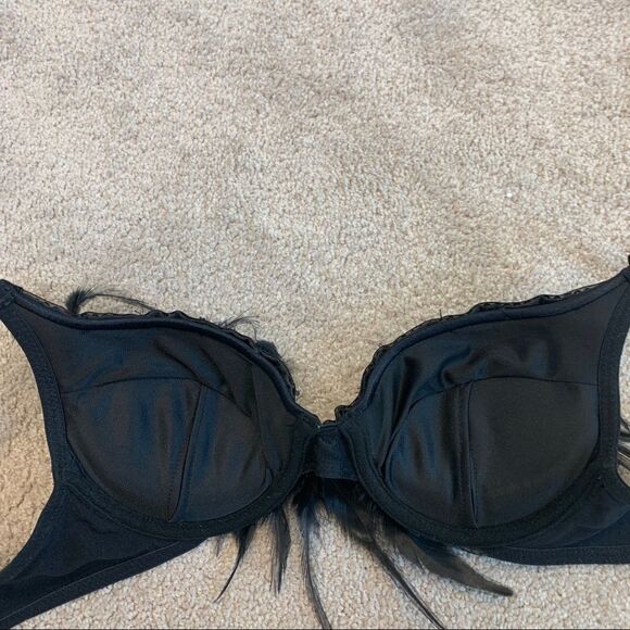 LA Vie En Rose Roselle black feather bra Sz 38C - Picture 7 of 15